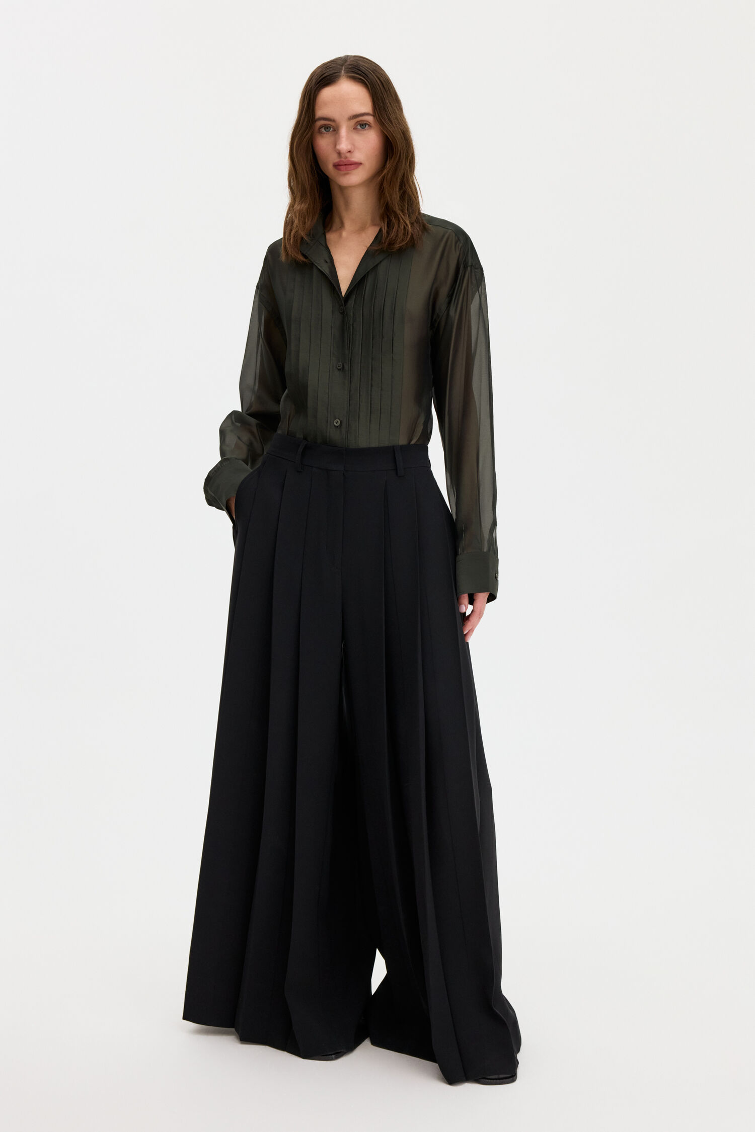 Pleated Stand Collar Shirt