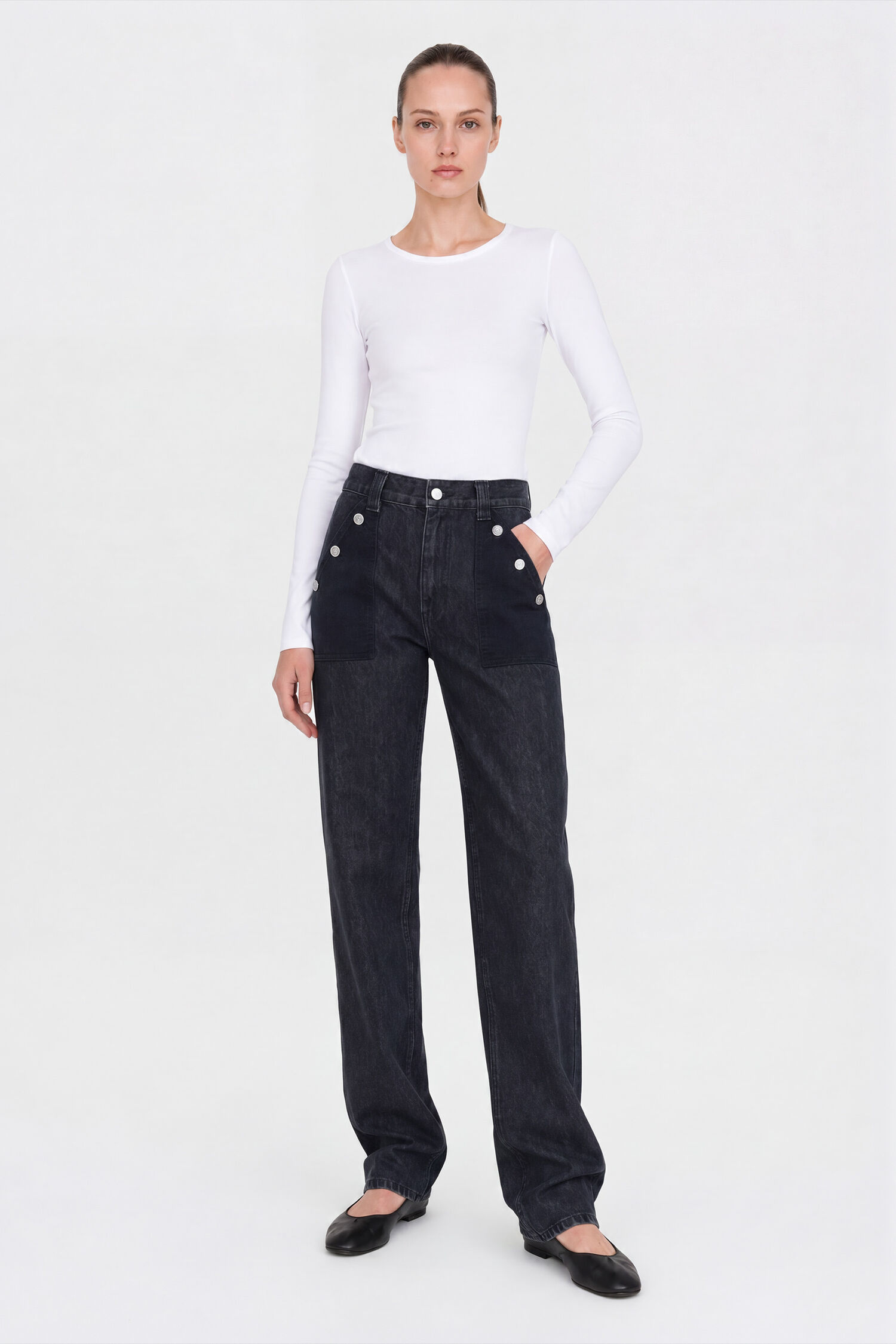 Contrast Pocket Straight Jeans
