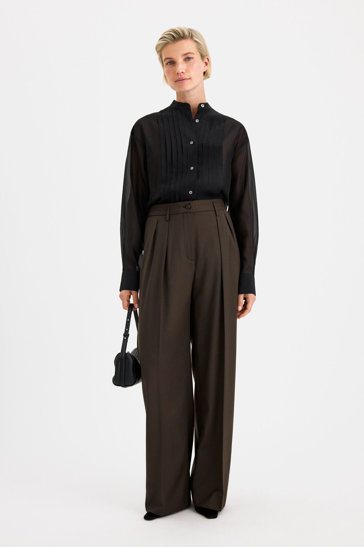 Pleated Stand Collar Shirt