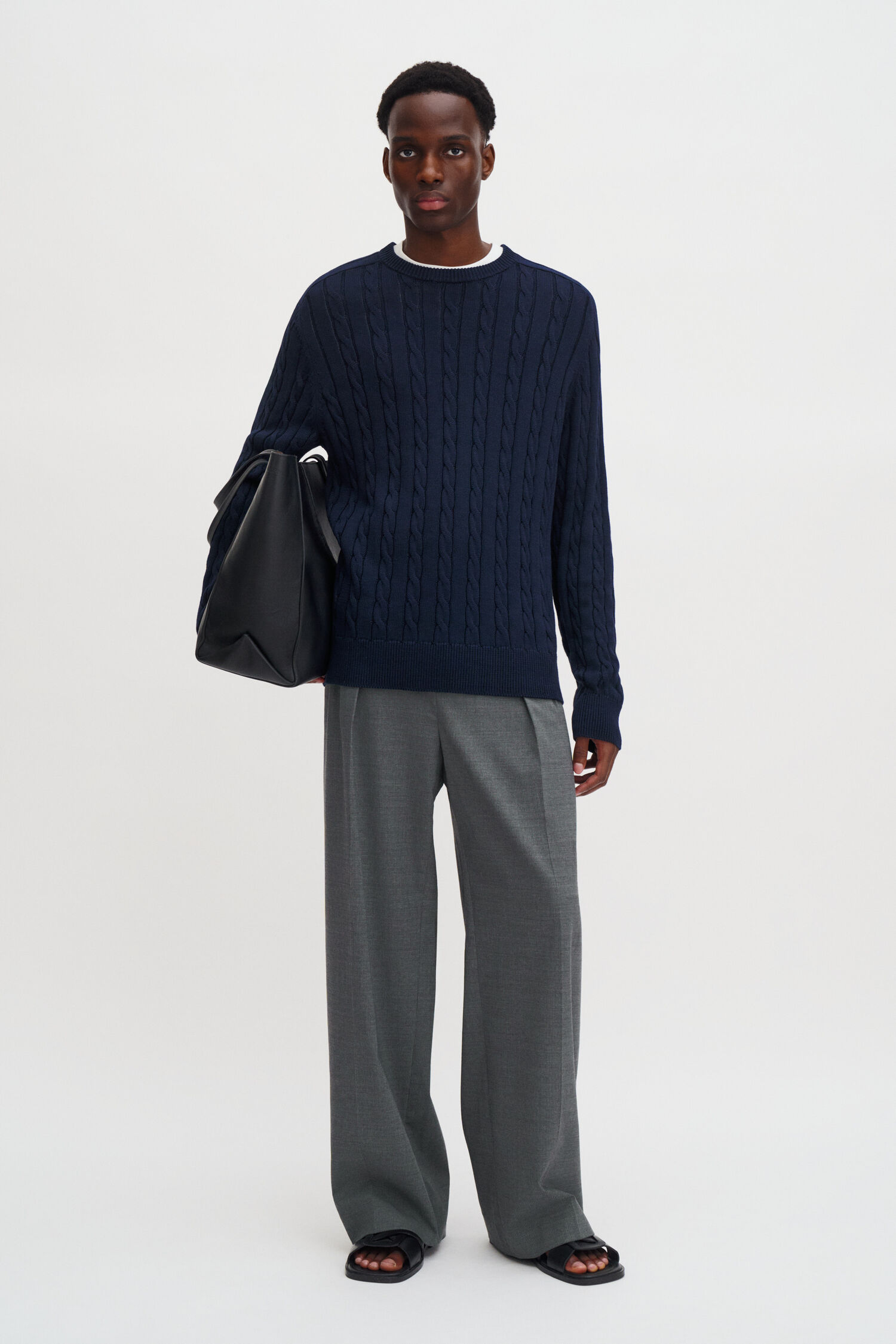 Braid Cotton Crewneck Sweater