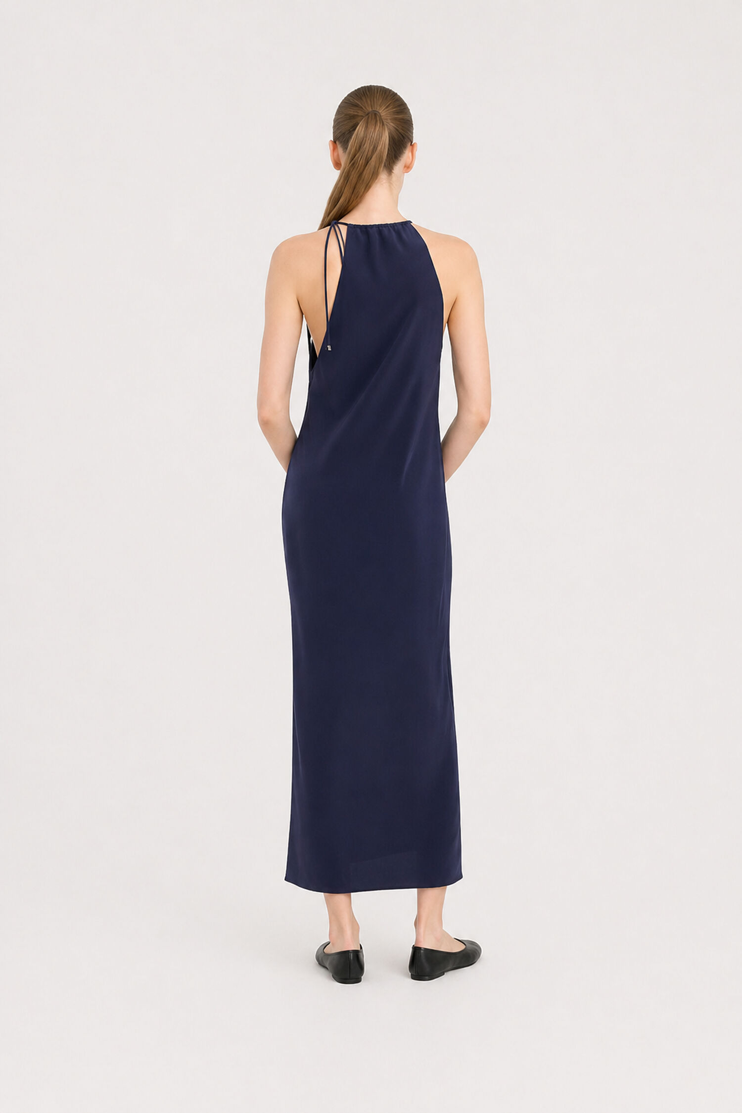 Gathered Neck Satin Dress