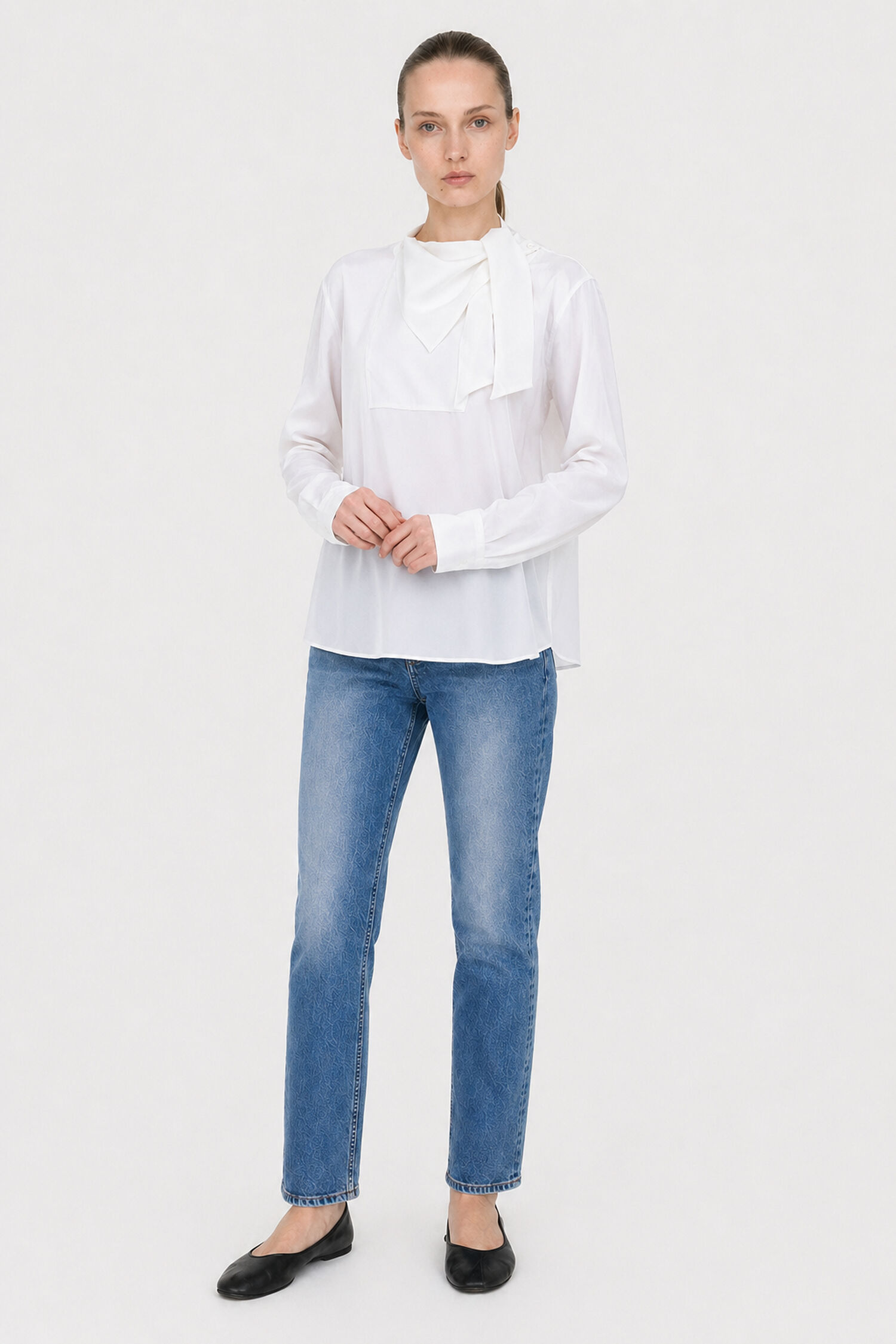 Scarf Neck Silk Shirt