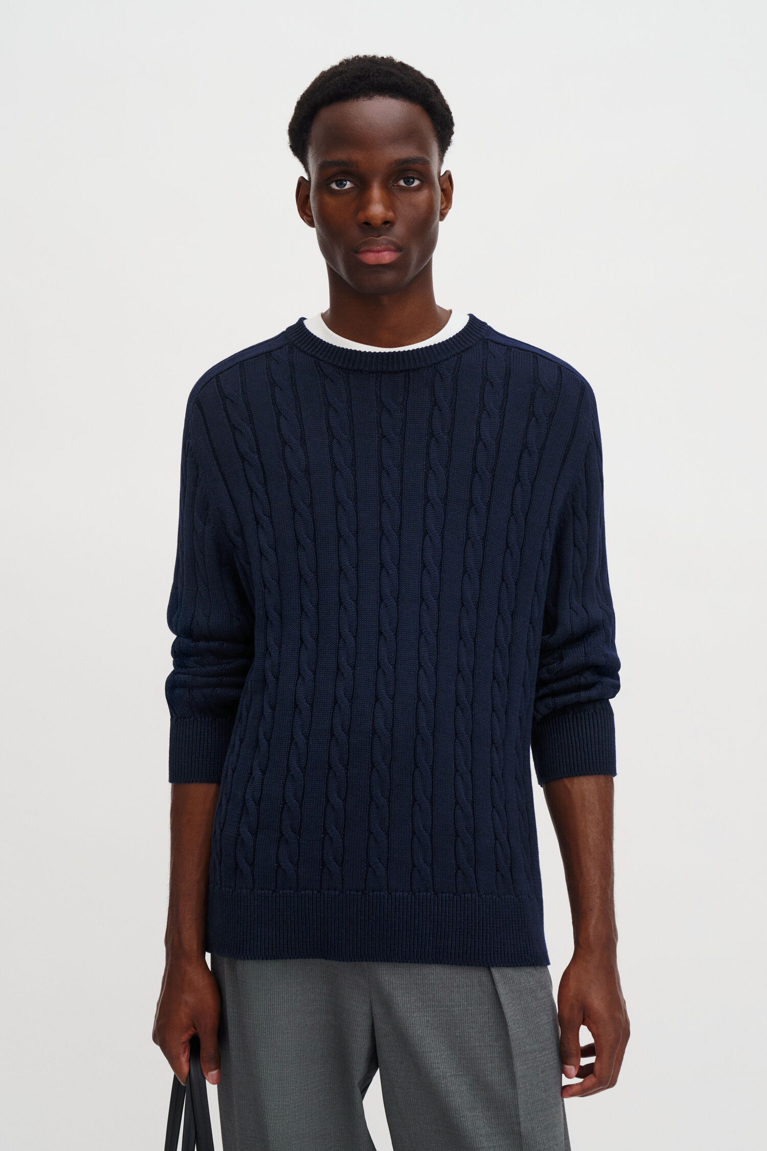 Braid Cotton Crewneck Sweater
