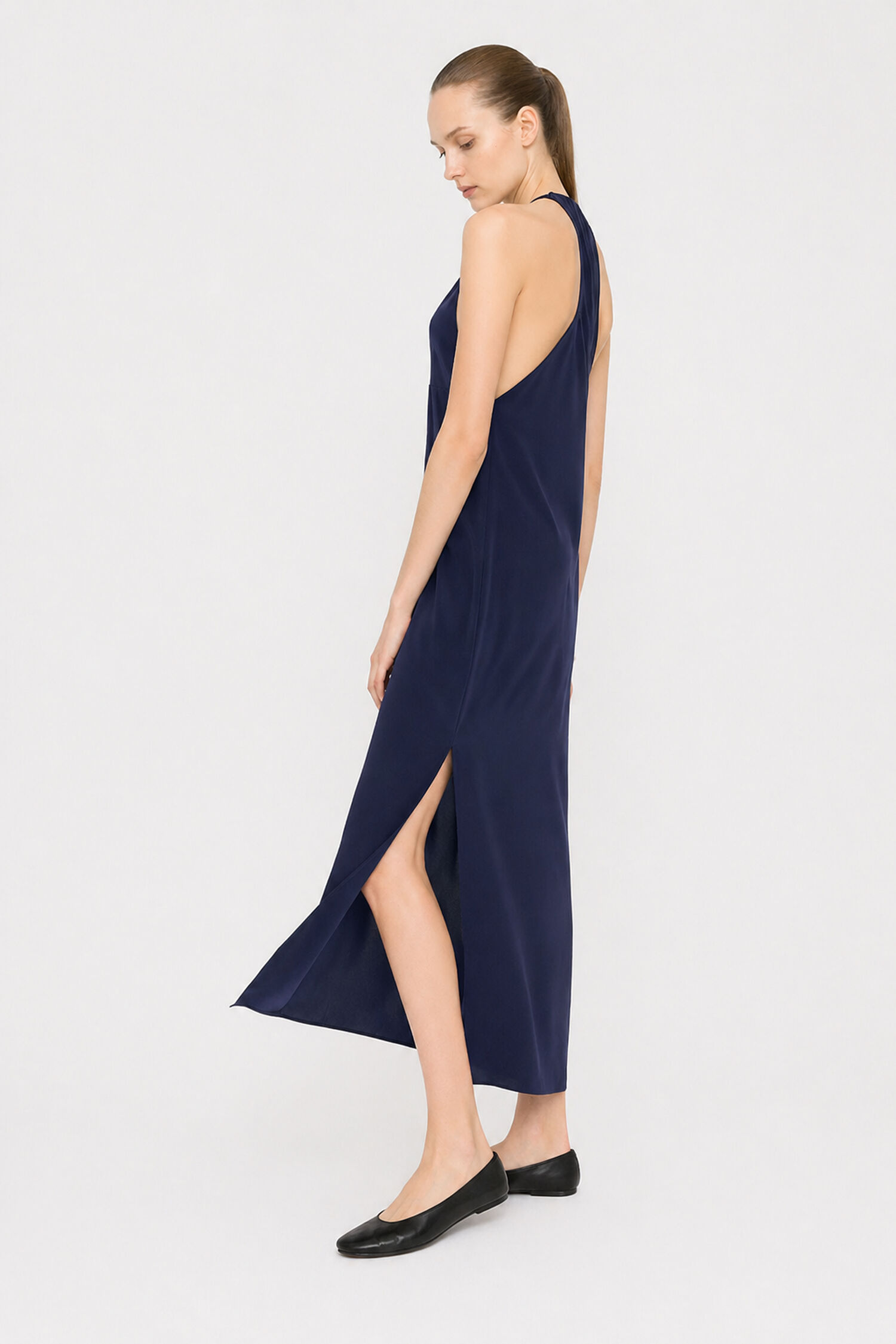 Gathered Neck Satin Dress